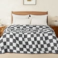 thumbnail image 2 of Whale Flotilla Checkered Knit Twin Size Blanket for Bed, Soft Fluffy and Cozy, 60"x80", Grey, 2 of 8