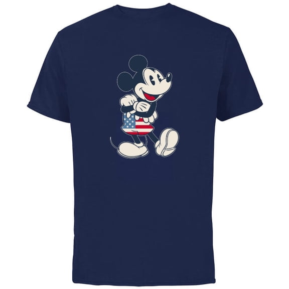 Disney Mickey Mouse Vintage Americana - Short Sleeve Cotton T-Shirt for Adults - Customized-Navy