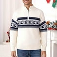 thumbnail image 2 of Christmas Sweater for Men Long Sleeve Mock Quarter Zip Cable Knit Pullover Tops White M, 2 of 9