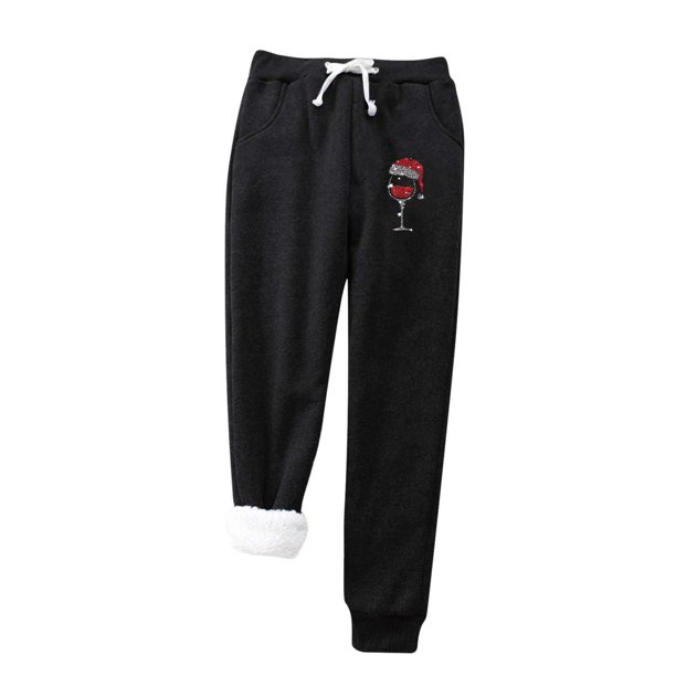 Gibobby pantalones jogger mujer Pantalones casuales de invierno informales con navideñas estampadas a cuadros cálidos con cintura larga y bolsillo (Negro, M)