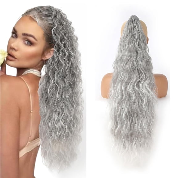 Claw Clip Ponytail Extension for Women 30Inch Omber Grey Long Wavy Hair Extensions Natural Fluffy Looking Synthetic Pony tails Hair Extensions