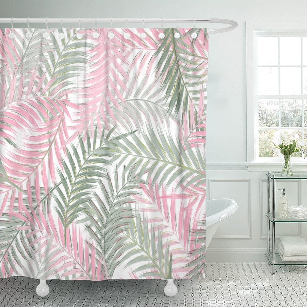 PKNMT Leaves of Palm Tree Leaf in Gray Pink Polyester Shower Curtain 60x72  inches - Walmart.com
