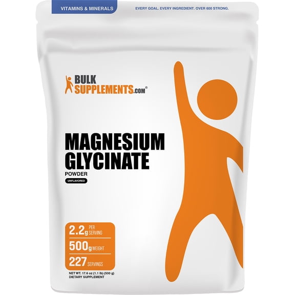 BulkSupplements Magnesium Glycinate Powder - Magnesium Supplement, Easily Absorbed, Unflavored, 500g (1.1 lbs)
