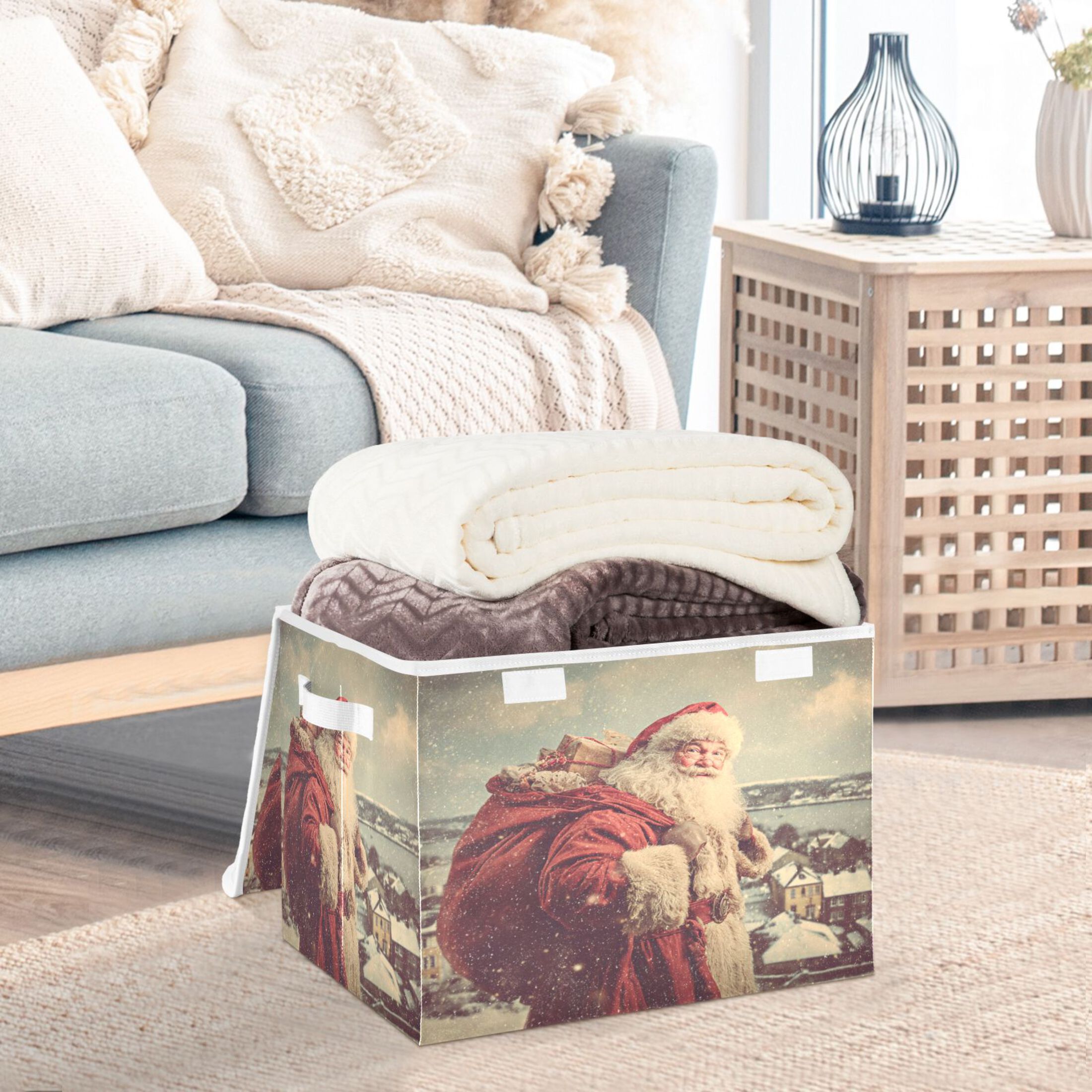 IAUYY 42*32*30cm Storage Bin with Lid Storage Boxes with Handles,300D Oxford Fabric+Hollow Board Applicable to Clothes Storage Office Storage,An Old Photo