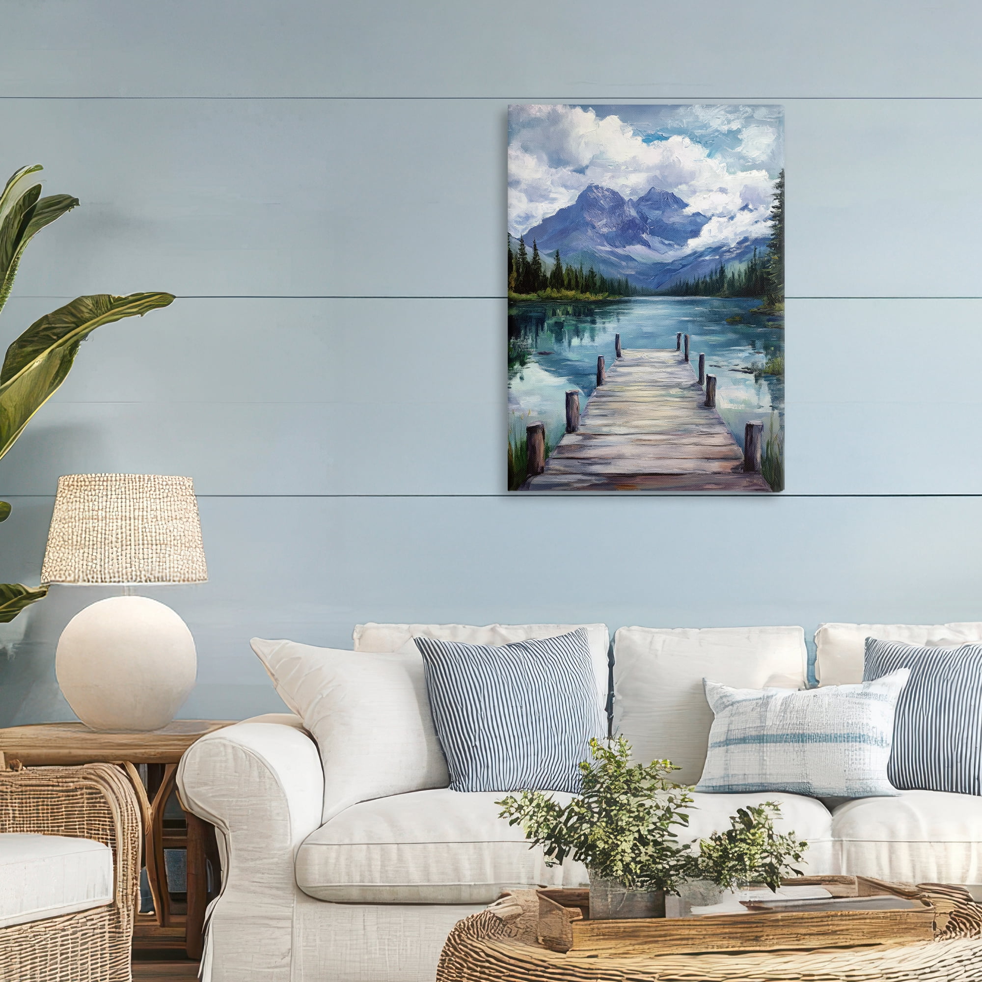Stupell Industries Weathered Dock on Mountain Lake Canvas Wall Art, design by Petal Prints Design