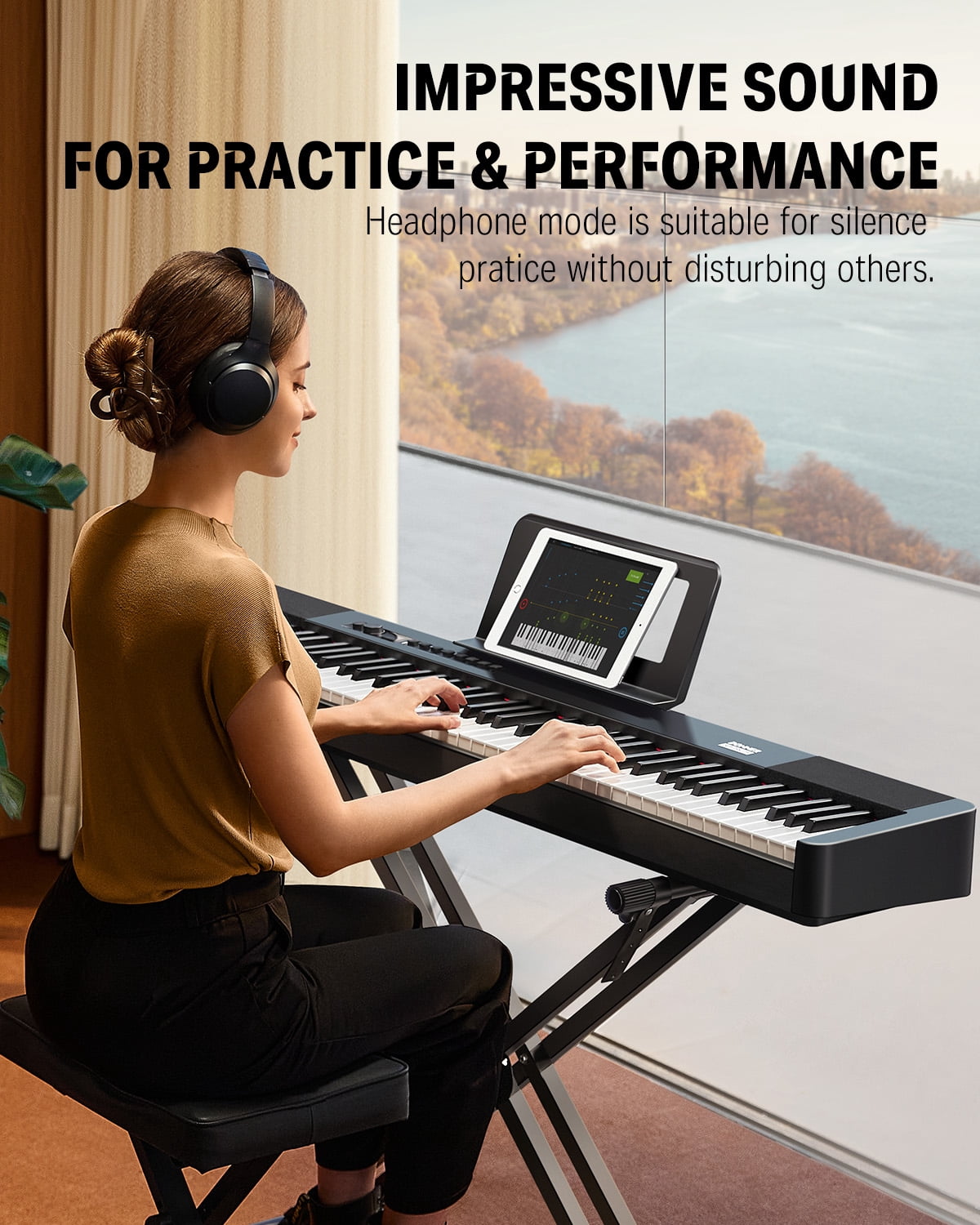 Donner DEP-20 Lite Beginner Digital Piano 88 Key Weighted Full Size Keyboard, Portable Electric Piano Set with Stand, Sustain Pedal, Keyboard Stickers for Beginners Adults