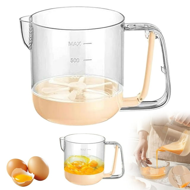 Egg Beaters, Egg Beater, Egg Beaters Hand Crank, Multi-Function Egg Beater Cup Hand-Pressed Egg Liquid Strainer Cup Graduated Measuring Cup Kitchen Egg Beater Mixing Cup