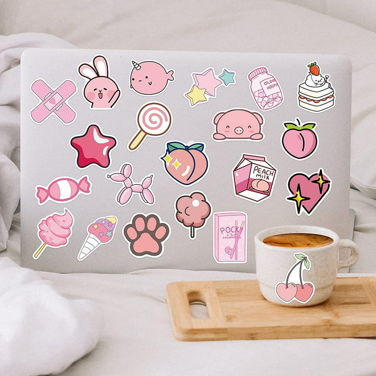 DearHouse Pink Stickers for Water Bottles,Cute Vsco Vinyl Laptop Stickers,Waterproof Aesthetic Stickers,Kawaii Sticker Pack for Kids Girls(Pink Rabbit