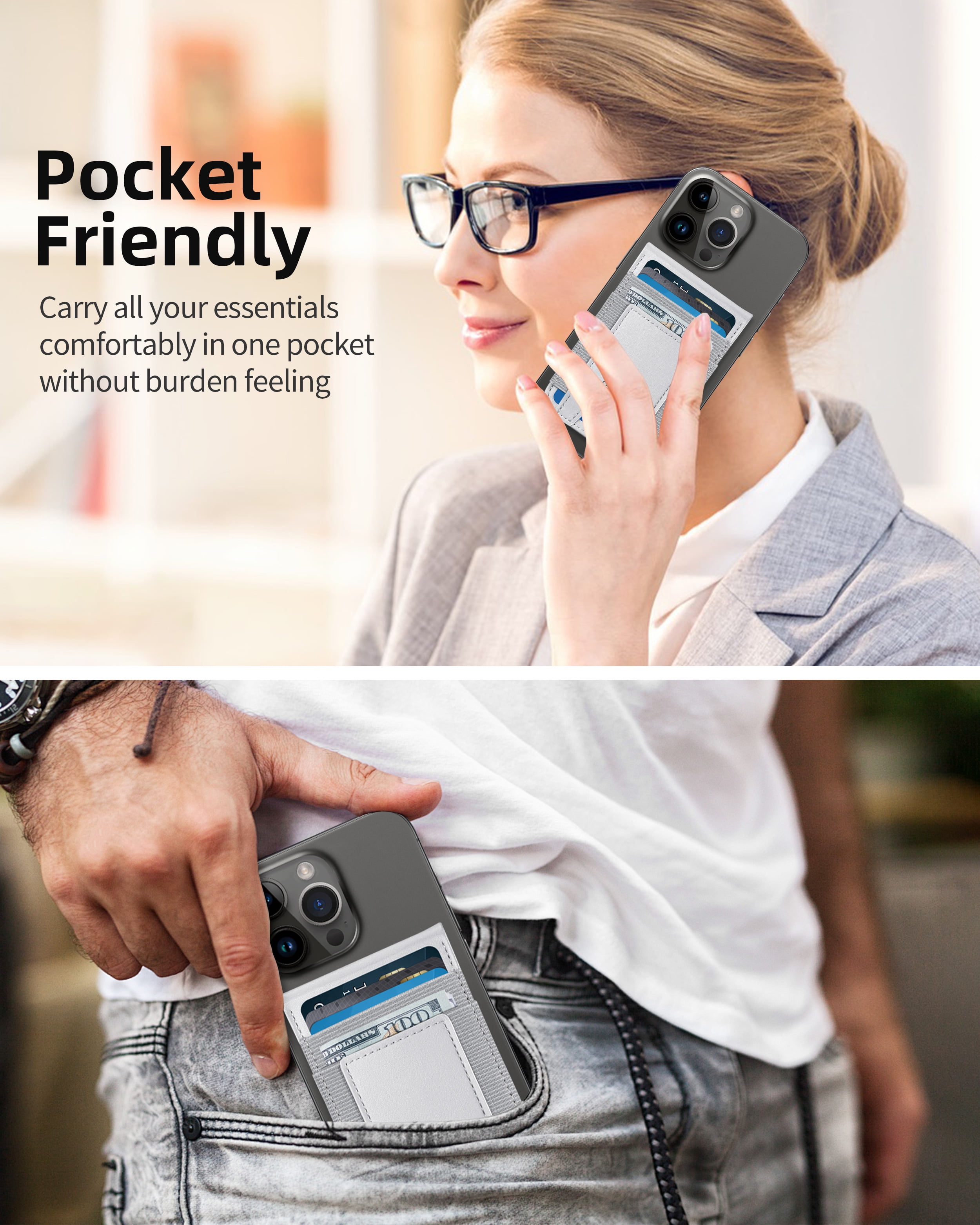 ExtreLife Magnetic Phone Wallet Stand, Magnetic Card Holder Compatible for iPhone 17/16/15/14/13/12 Series, Genuine Leather, RFID Blocking, Fits 9 Cards
