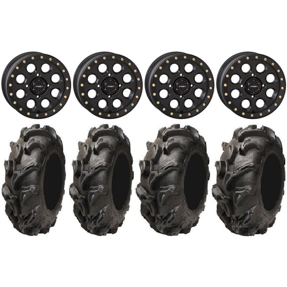 System 3 SB-7 14" Wheels Black (4 3) 28" Mega Mayhem Tires Polaris RZR XP 1000 / PRO XP / Ranger XP 900/1000