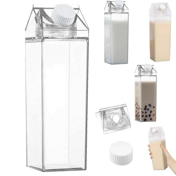Transparent Milk Carton Container 17/35Oz Reusable Juice Container For Fridge Leakproof Water Bottle With Lids For Drink Storage,1*Cup Clearance