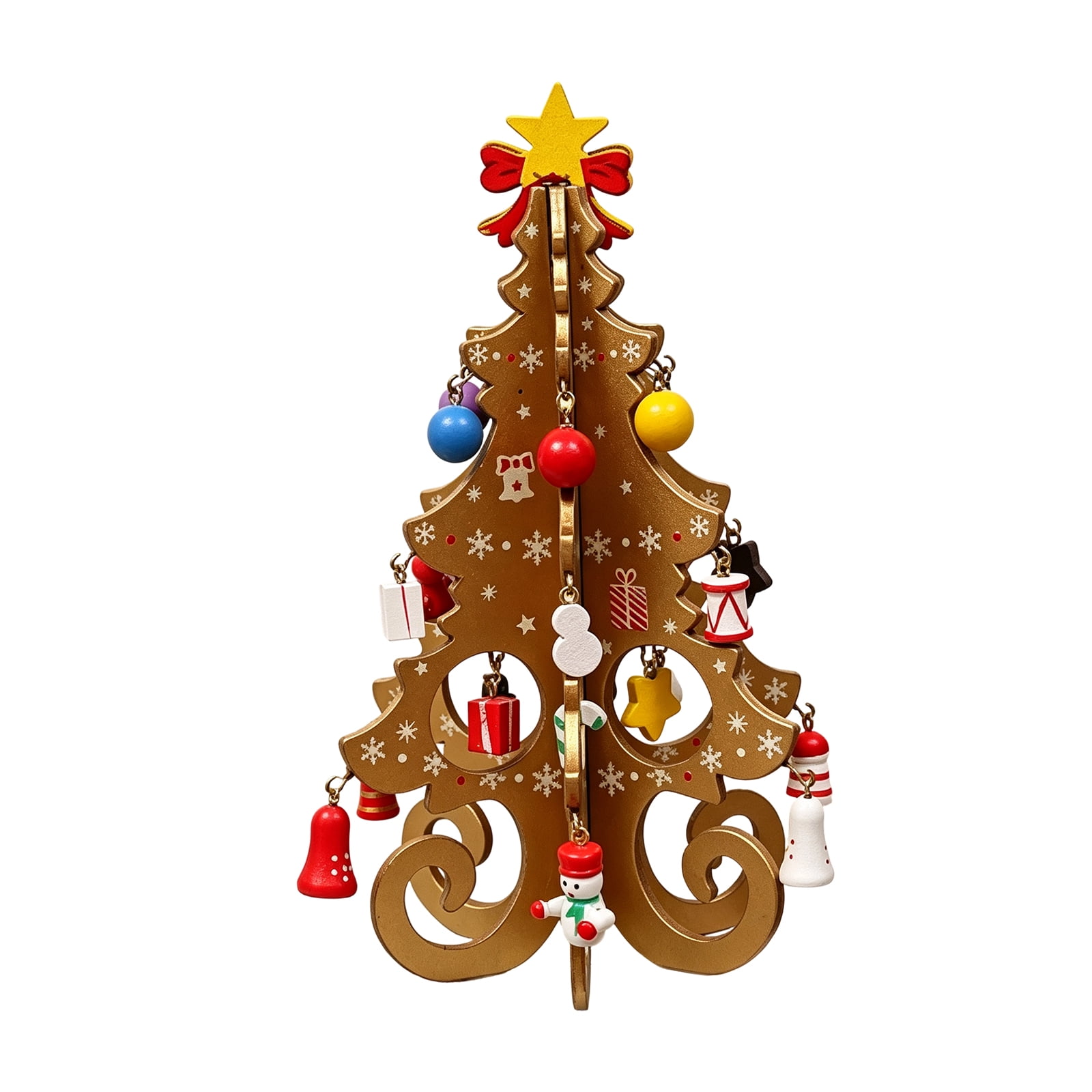 Kiddiway Wooden Christmas Tree Decor Kit DIY Tabletop Ornament Set with Assorted Hanging Charms Family Arts and Crafts Holiday Activity