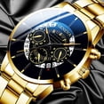 thumbnail image 3 of Reloj de moda para hombre popular, reloj de negocios de tres ojos y seis agujas, reloj de cuarzo con calendario y correa de acero dorado, 3 of 6