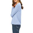 thumbnail image 5 of INSPIRE CHIC Women's Long Sleeve Top Contrast Striped Doll Collar Elastic Loop Back Casual Blouse M Light Blue, 5 of 9