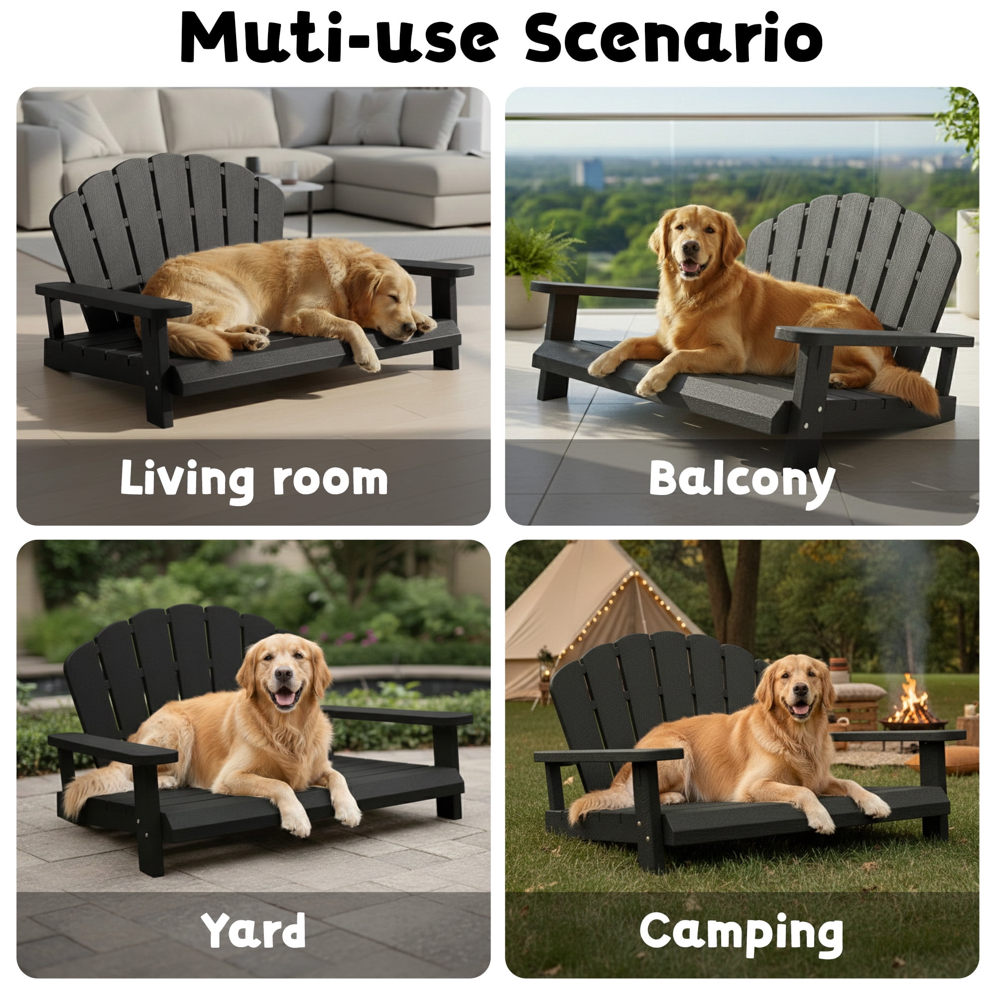 Nihsuao Resin Dog Bed, Waterproof Pet Bed for Medium to Large Dogs, Off-The-Ground & Chew Proof, Easy Assemble & Clean for Indoor Outdoor, Black