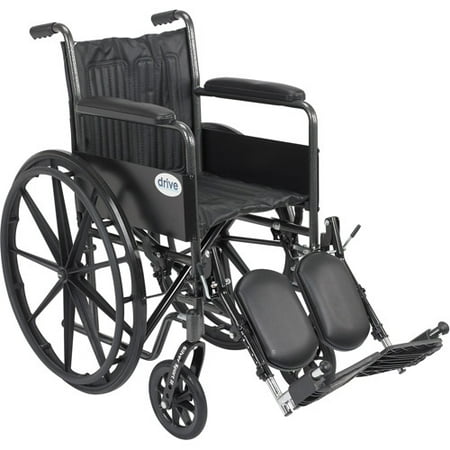 Drive Medical Silver Sport 2 Wheelchair, Non Removable Fixed Arms, Elevating Leg Rests, 16" Seat