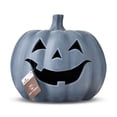 thumbnail image 2 of Clay Pumpkin Jack-o'-Lantern Tabletop Decor, Gray, 9", Fall Indoor by Way To Celebrate, 2 of 6