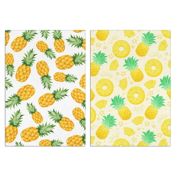Tropical Pineapple Print Kitchen Towels Set of 2, Super Absorbent Dish Drying Cloths - Summer Fruit Pattern Towels for Baking, Cooking and Coastal Kitchen