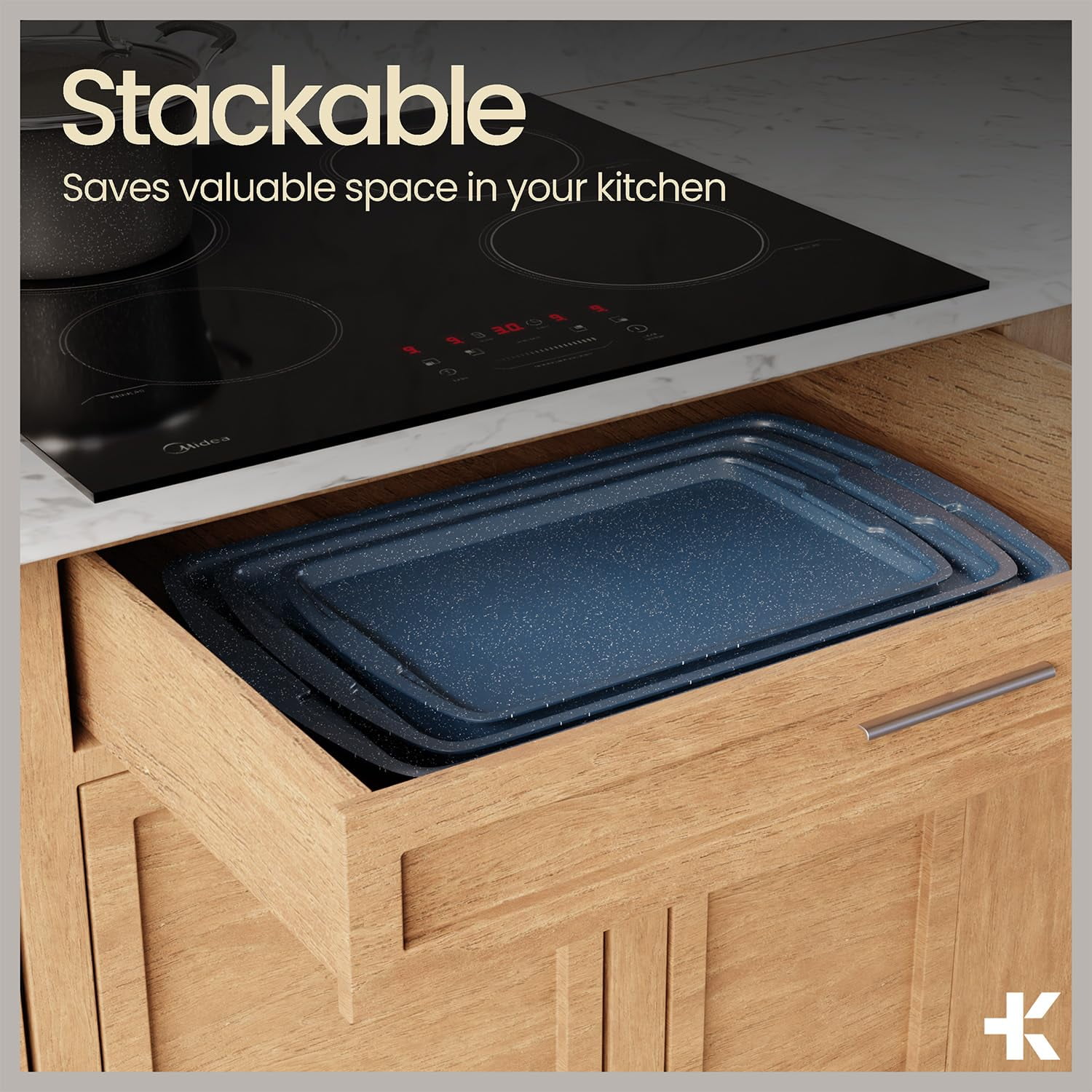 Bakken- Swiss 10-Piece Bakeware Sets, Nonstick Carbon Steel Baking Sheet & Pans, Stackable Space-Saving Bakeware, Stain-resistant, Oven Safe (up to 450°F), Blue Marble