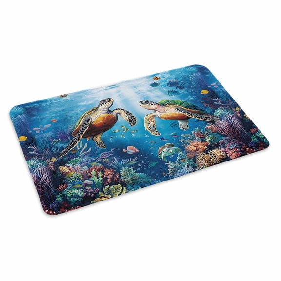 Ocean Turtle Doormat Outdoor Entrance 16"x24", Sea Coral Underwater Animal Fish Blue Absorb Moisture Dirt Door Mats, Non-Slip Rubber Backing Floor Mats Indoor, Low-Profile Front Door Rugs