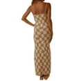 thumbnail image 2 of Gupgi Femmes Tricot Fronceur Longue Robe Sans Manches à Damier Imprimé Côtelé Robes Bodycon, 2 of 6