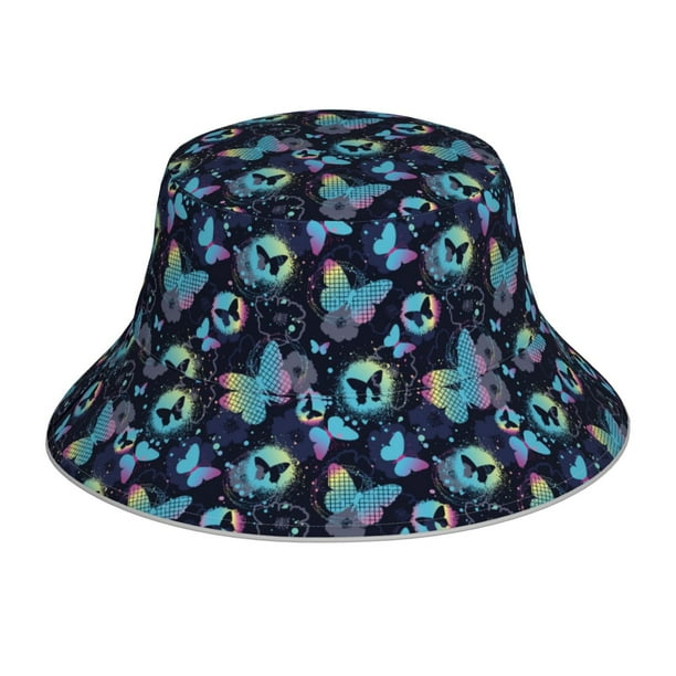 Fotbe Blue Butterfly Sombrero Tipo Pescador con Estampado – Sombrero de Sol de Algodón de Moda para Playa, Golf, Pesca