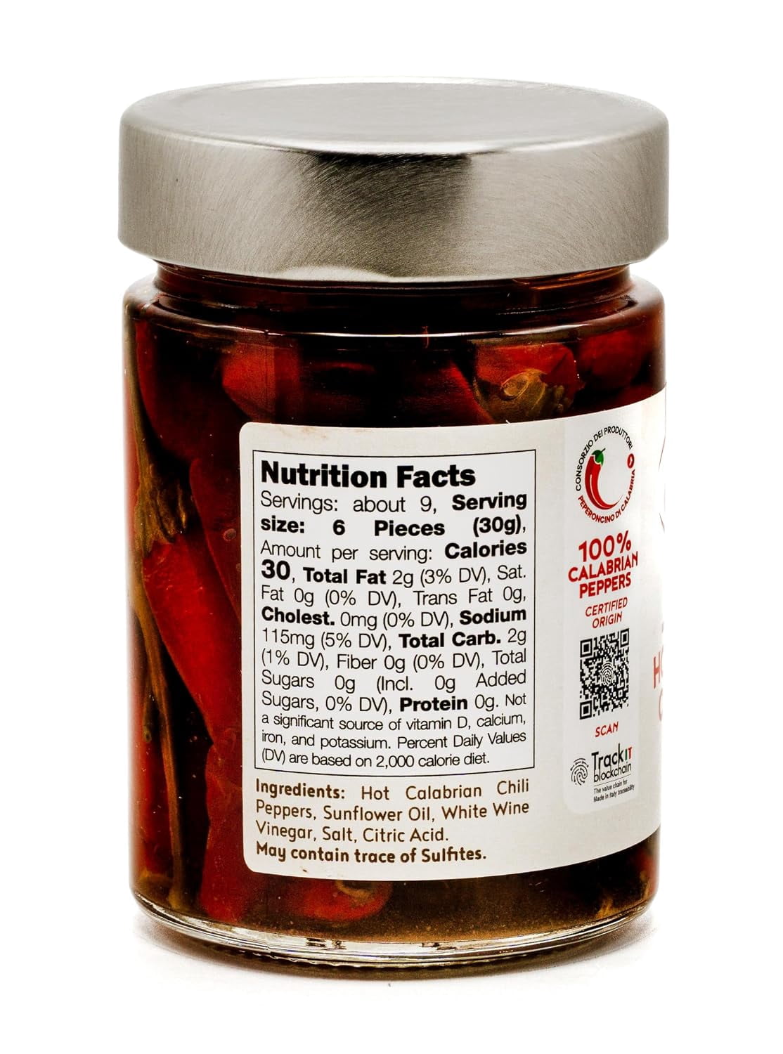 Peccati di Calabria Whole Hot Calabrian Chili Peppers in Oil 9.8 oz (280g)