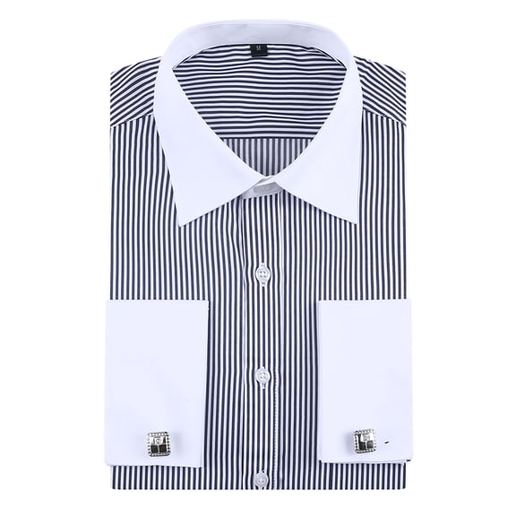 TANSILING Men's French Cuff Dress Shirt Pleated Formal Fit Long Sleeve with Cufflinks