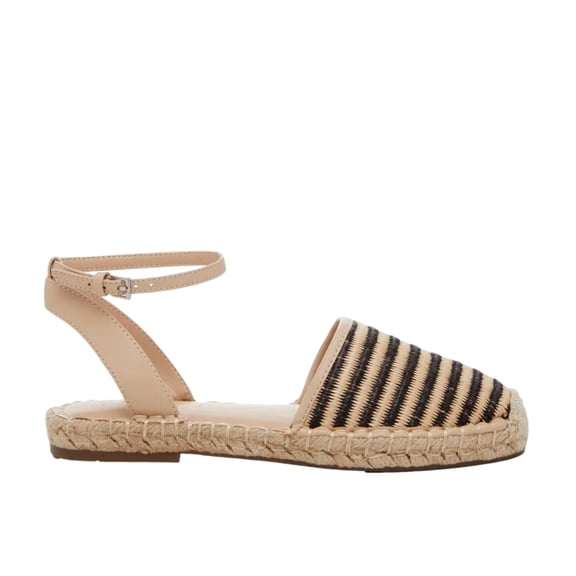 Marc Fisher Bessie Espadrille Flat Black/Beige Stripe BESSY-BRN Women's Size 6