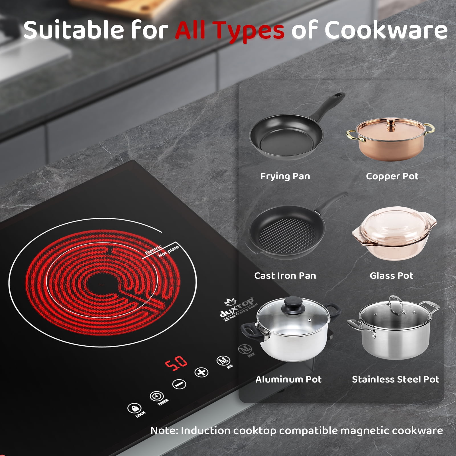 Duxtop 1800W Built-In Induction Cooktop 2 Burner, Double Induction and Infrared Cooktop, Electric Hot Plate, 9820HLBI
