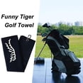 thumbnail image 4 of black funny Tiger Embroidered Golf Towel, Microfiber, Polyester and Nylon, Hand Wash Only, Blue, Waffle Texture, Soft Material Black, 4 of 6