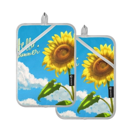 

Hello Summer Sunflower Oven Mitts 2 Pcs Pot Holders Sets Heat Resistant for Kitchen Cooking Baking 7 x9.8