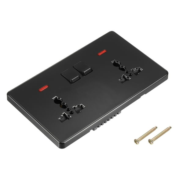 UK US Socket Double Multi Power Outlet Switch Black 250V 13A 146mmx88mm