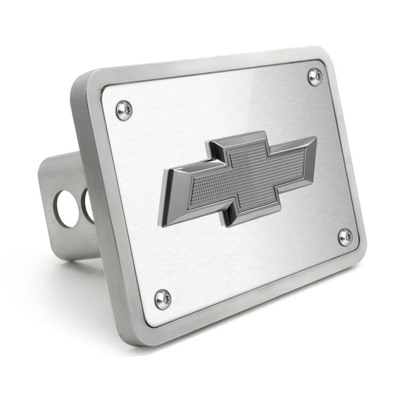 iPick Image for Chevrolet 3D Gunmetal Dark Gray Logo on Brush Silver Billet Aluminum 2-inch Tow Hitch Cover, Official Licensed