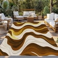 thumbnail image 3 of Fsddascl Geometric Brown Outdoor Rug for Patio/Deck/Porch, Non-Slip Large Area Rug 4 x 6 Ft, Gold Vintage White Stripe Coastal Sea Wave Indoor Outdoor Rugs Washable Area Rugs, Camping Rug Carpet, 3 of 5