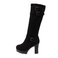 thumbnail image 2 of Viluyesy Womens Knee High Boots Platform Chunky Heel Double Buckle Strap Lug Sole Faux Suede Casual Shoes Black Size 7.5, 2 of 9