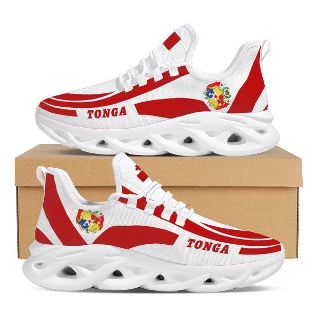 Zapatos deportivos para exteriores con suela gruesa y diseño de la bandera nacional de Tonga, color rojo y moderno.