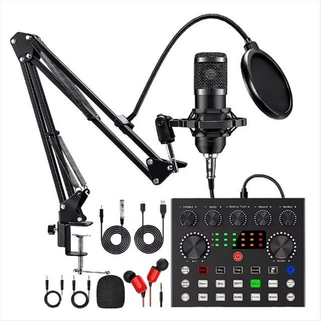Micrófono de Condensador de Audio Profesional BM800 V8s para Podcasts con Tarjeta de Sonido para Grabación de Karaoke y Podcasts.