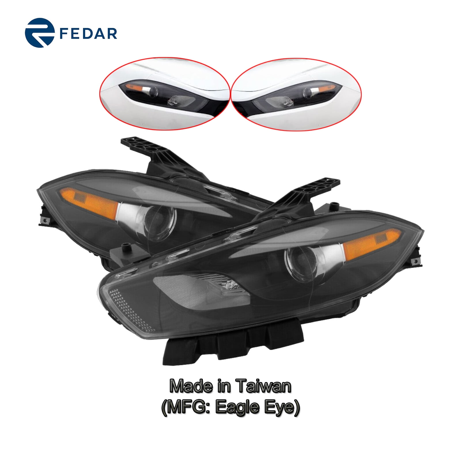 Halogen Headlight Lamp Black Trim Compatible with 2013 2014 Dodge Dart