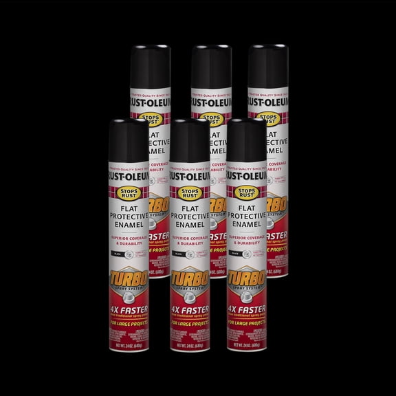 6 Pack, Black, Rust-Oleum Stops Rust Flat Turbo Spray Paint-376298, 24 oz