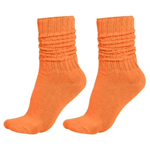 MDR Lightweight Cotton Slouch Sock For Women and Men 2 Pair Made in USA Size 9 to 11 (2 Orange)