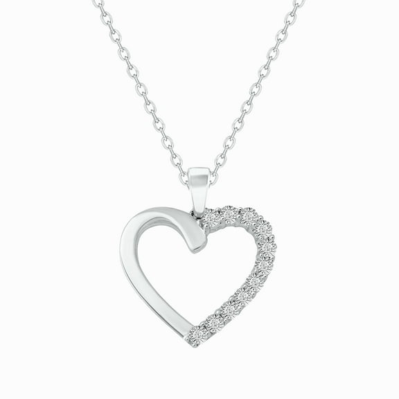 Cali Trove Diamond Heart Pendant Necklace 1/20 Ct Natural Diamonds 925 Sterling Silver Open Heart 18 Inch Chain Gift for Women
