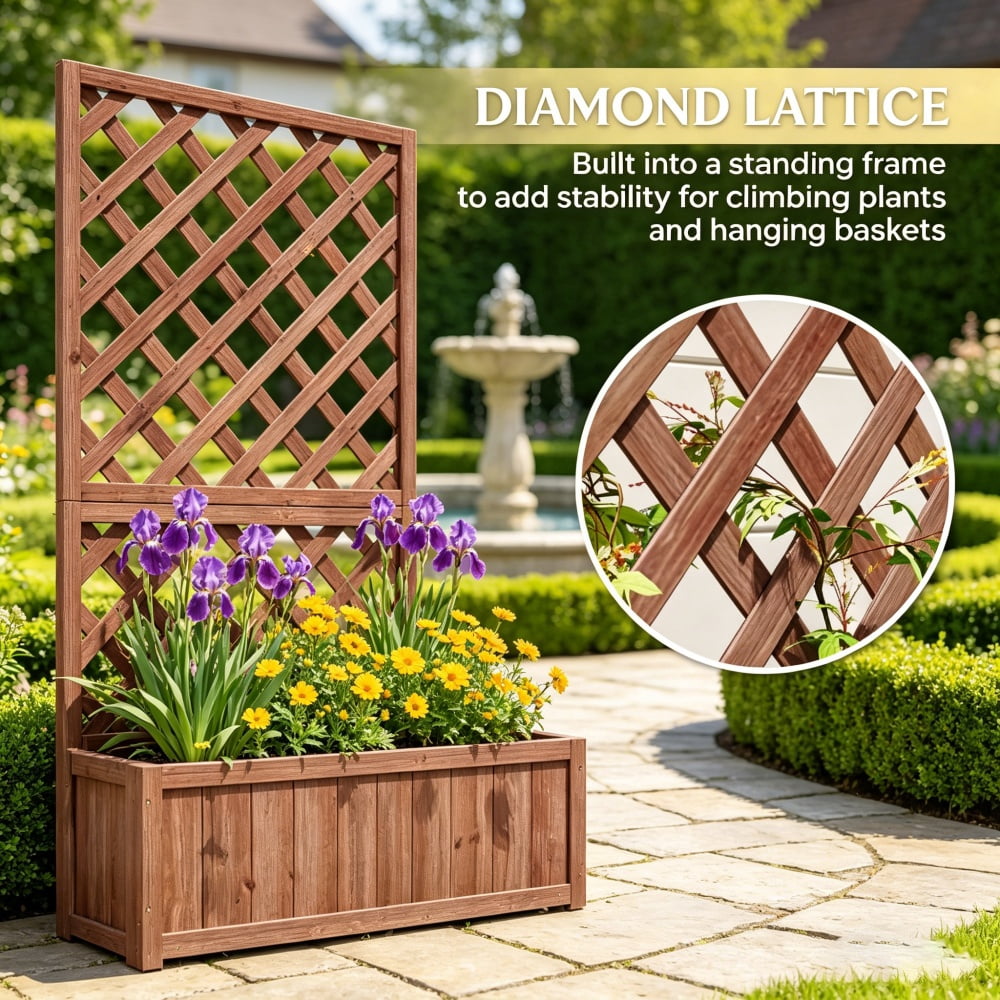Black Metal Privacy Screen with Raised Garden Bed, Freestanding Outdoor Planter with Wall Mount Screws for Entryway Patio