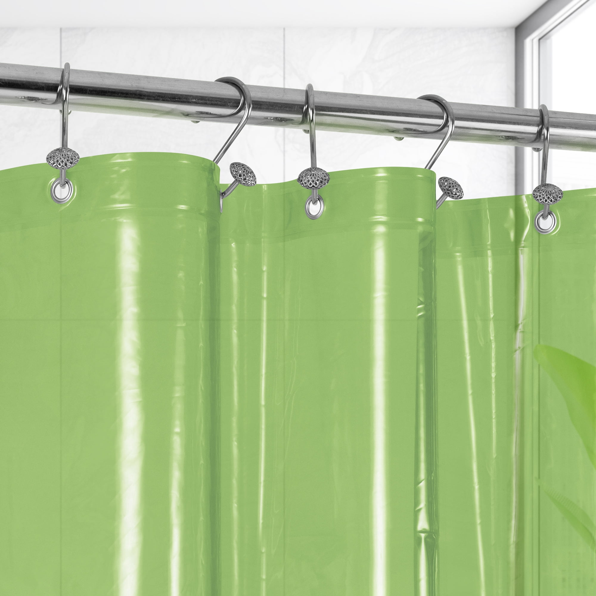 Barossa Design Lightweight Waterproof Shower Curtain PEVA Liner with 3 Magnets -Clear Green, 72" x 72"