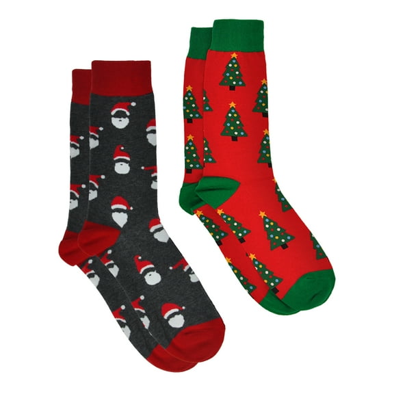 Men's Christmas Socks Santa Claus & Christmas Trees Socks Size 10-13 (2-Pairs)