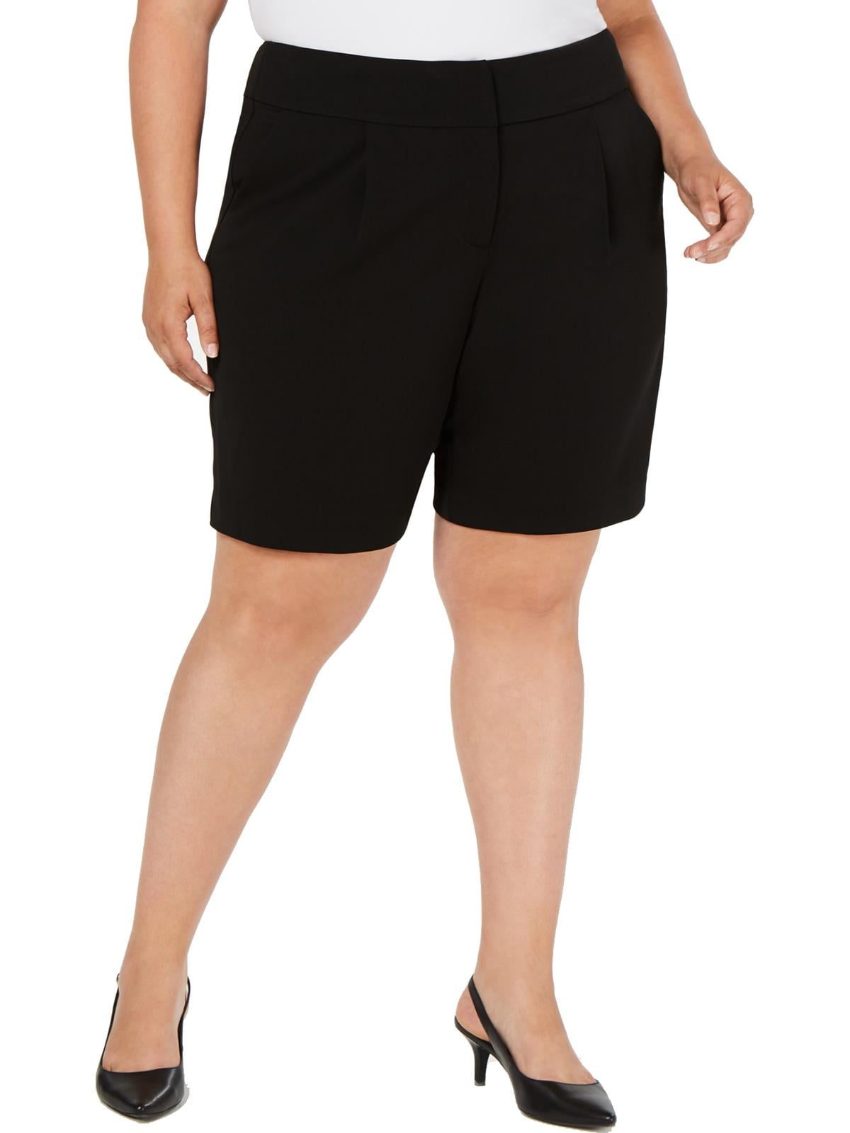 Alfani Womens Plus Bermuda Pleated Wide Leg Shorts Black 14W