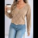 thumbnail image 5 of Suéter de Crochet para Mujer, Top de Larga Calada, Conjuntos de Otoño, Moda Caqui L, 5 of 10
