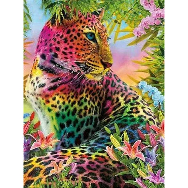 Taladro Pintura Diamante (DE5489) DIY Color Panther Animal Full Round Kit Room Decor 45x60cm FLhrweasw Nuevo