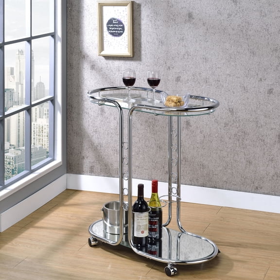 Daxton 2-Shelf Metal Serving Cart with Wheels, Chrome