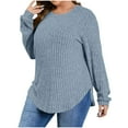 thumbnail image 2 of SEAOPEN Plus Size Tops for Women Tunic Shirts Long Sleeve Crewneck Casual Sweaters Pullover Loose Fit Today Light Blue,3XL, 2 of 6
